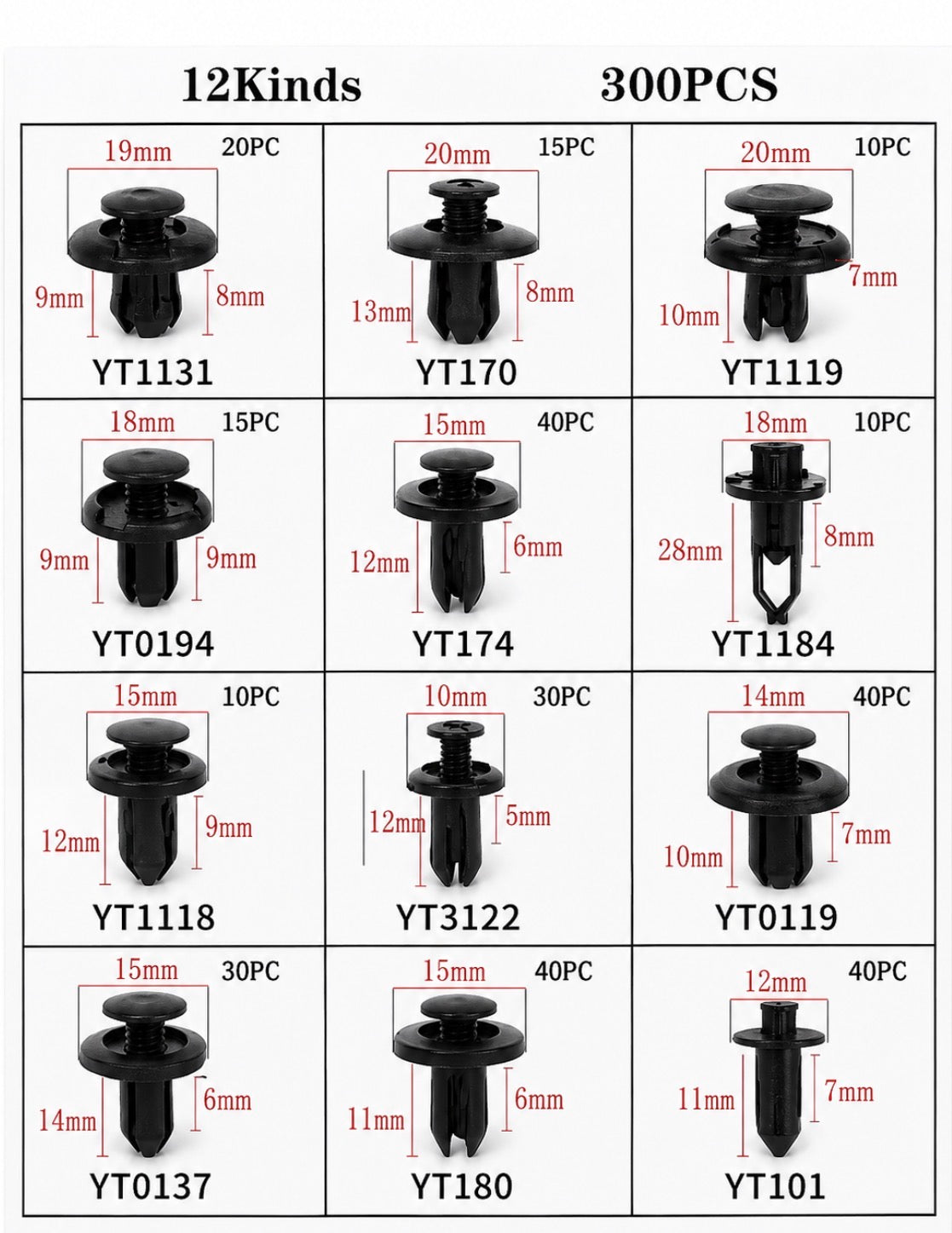 Kit de Grapas para Coche 300 Piezas Universal